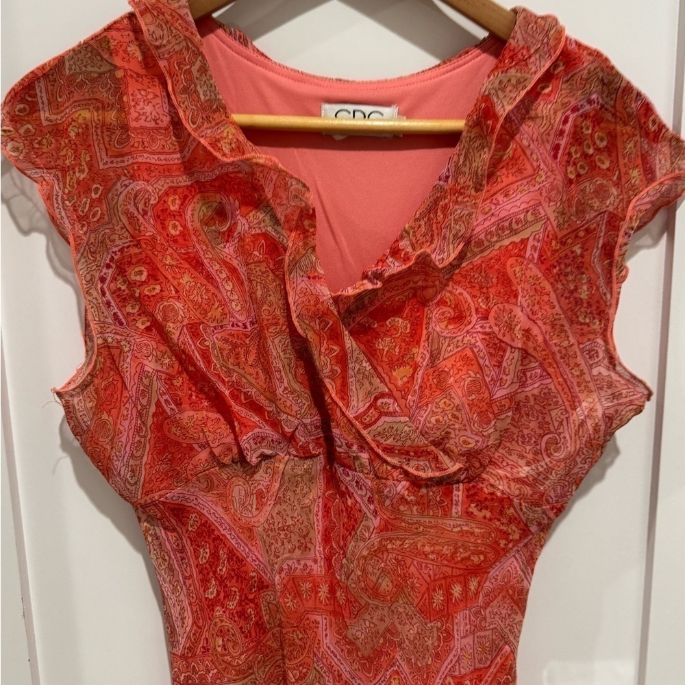 Gorgeous vintage orange CDC dress size 10 chiffon cottagecore prairie party - Picture 6 of 7